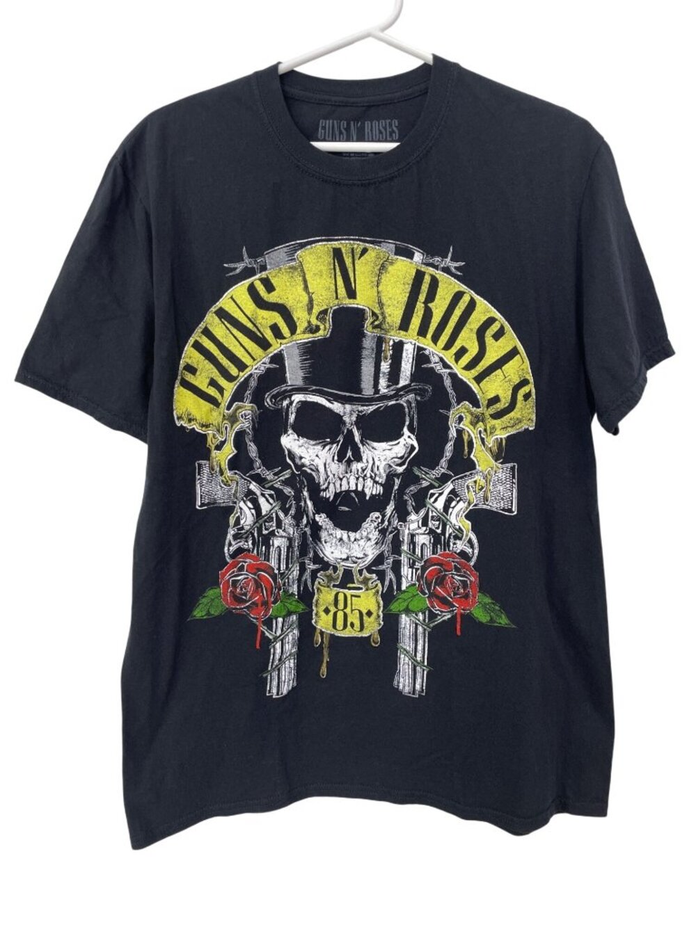 Guns N Roses 85 Graphic Tee Large Crewneck Short Sleeve Skull Black Hard Rock